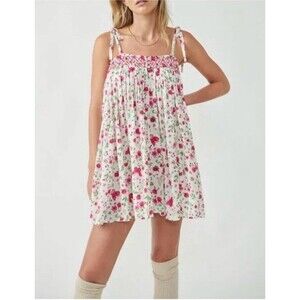 Free People Intimately Rule The World Romper Floral Print Tie Shoulder Sz XS